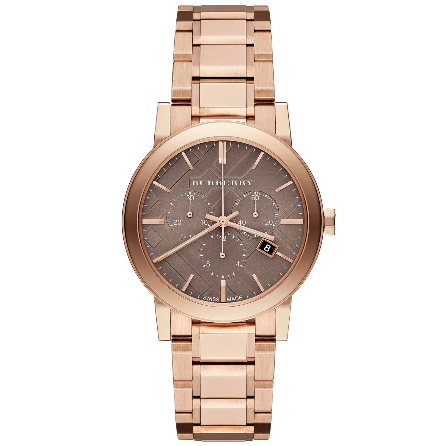 Burberry The City rose gold chronograph watch with grey dial and polished bezel