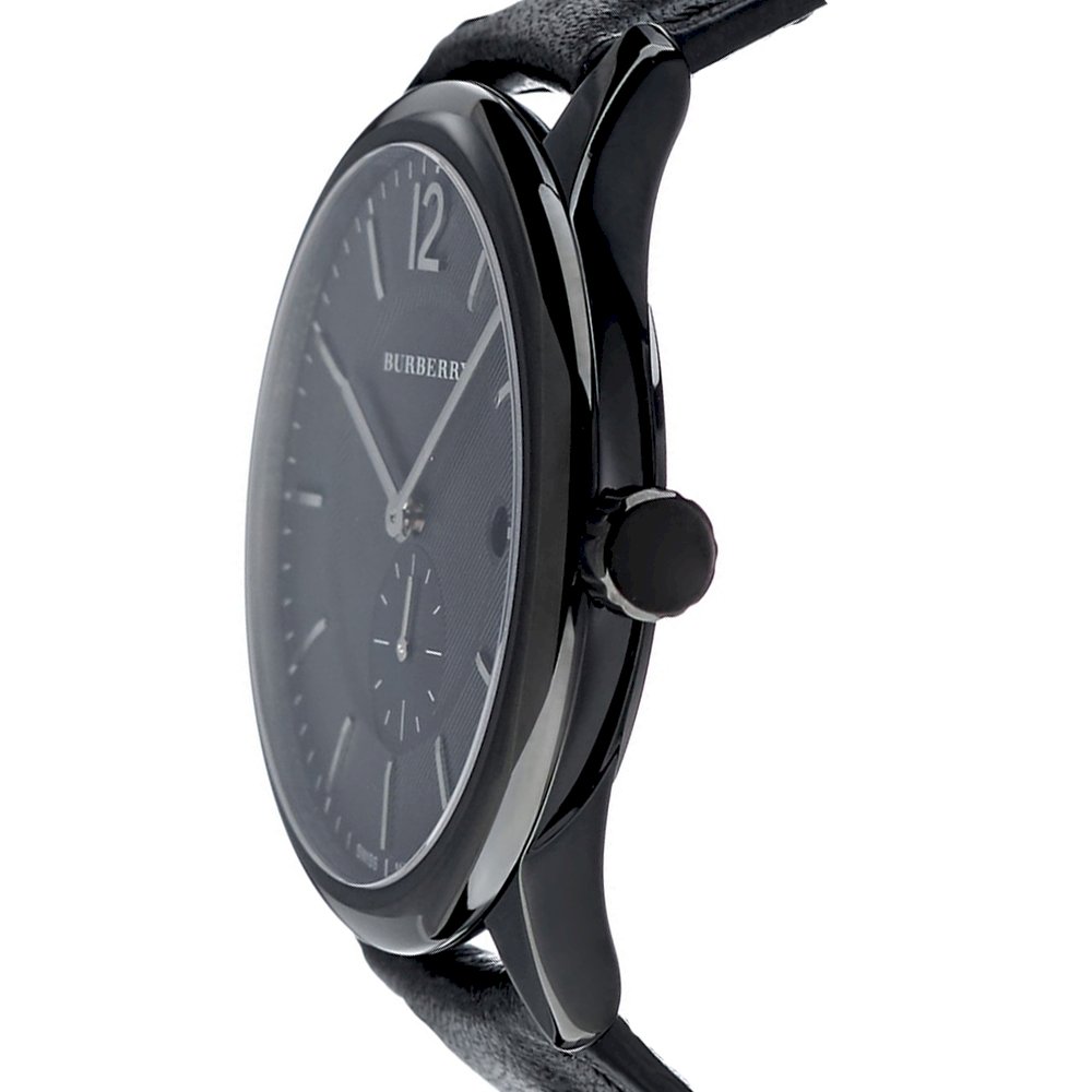 Burberry BU10003 watch side profile showing case thickness and leather strap
