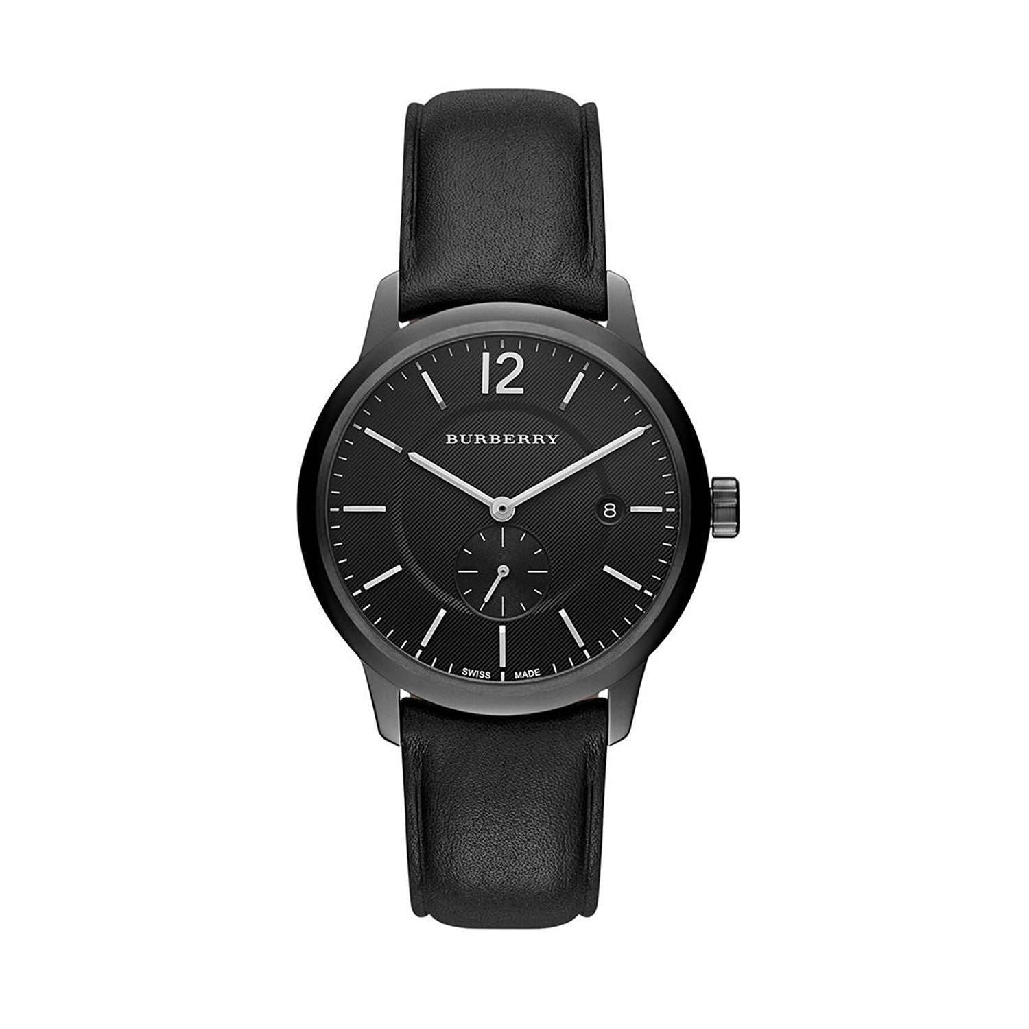 Burberry BU10003 men's watch with black dial and black leather strap