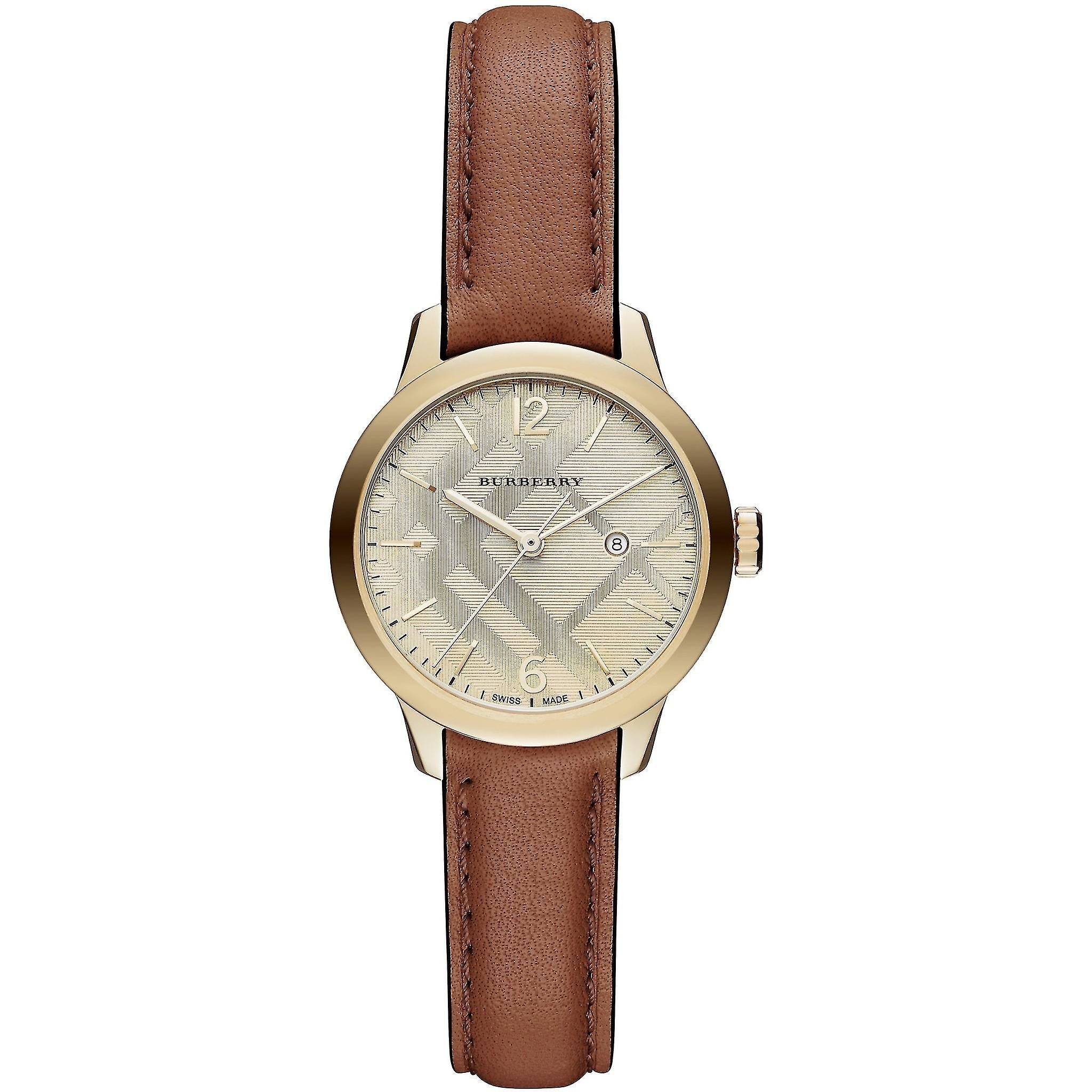 Burberry BU10101 women's watch with champagne dial and brown leather strap