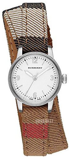 Burberry The City BU7849 ladies watch with white dial and Burberry check canvas strap