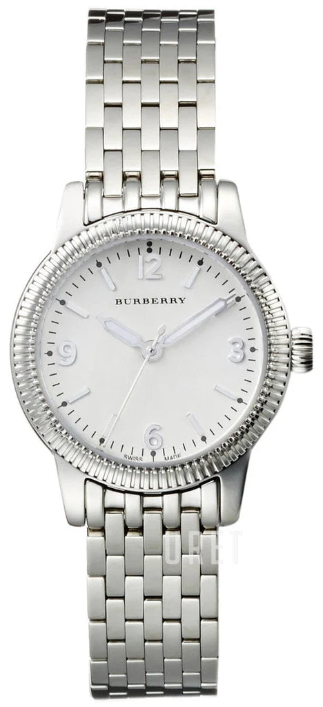 Burberry BU7856 women's watch with white dial and silver steel bracelet strap