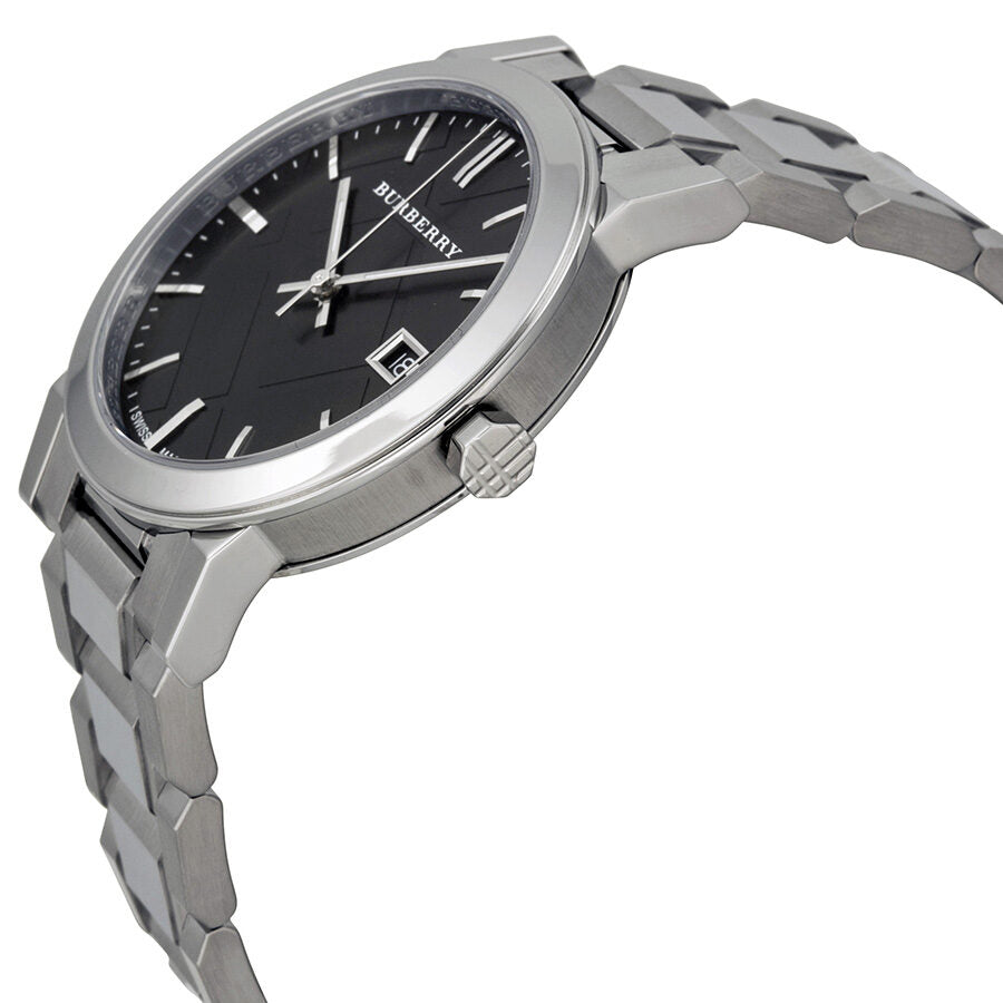 Burberry BU9001 watch side view showing case and stainless steel bracelet