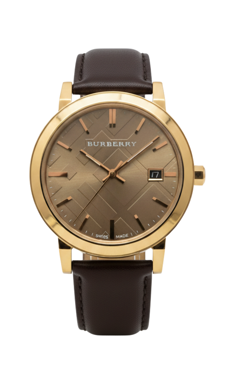 Burberry BU9013 rose gold watch with brown leather strap and quilted dial