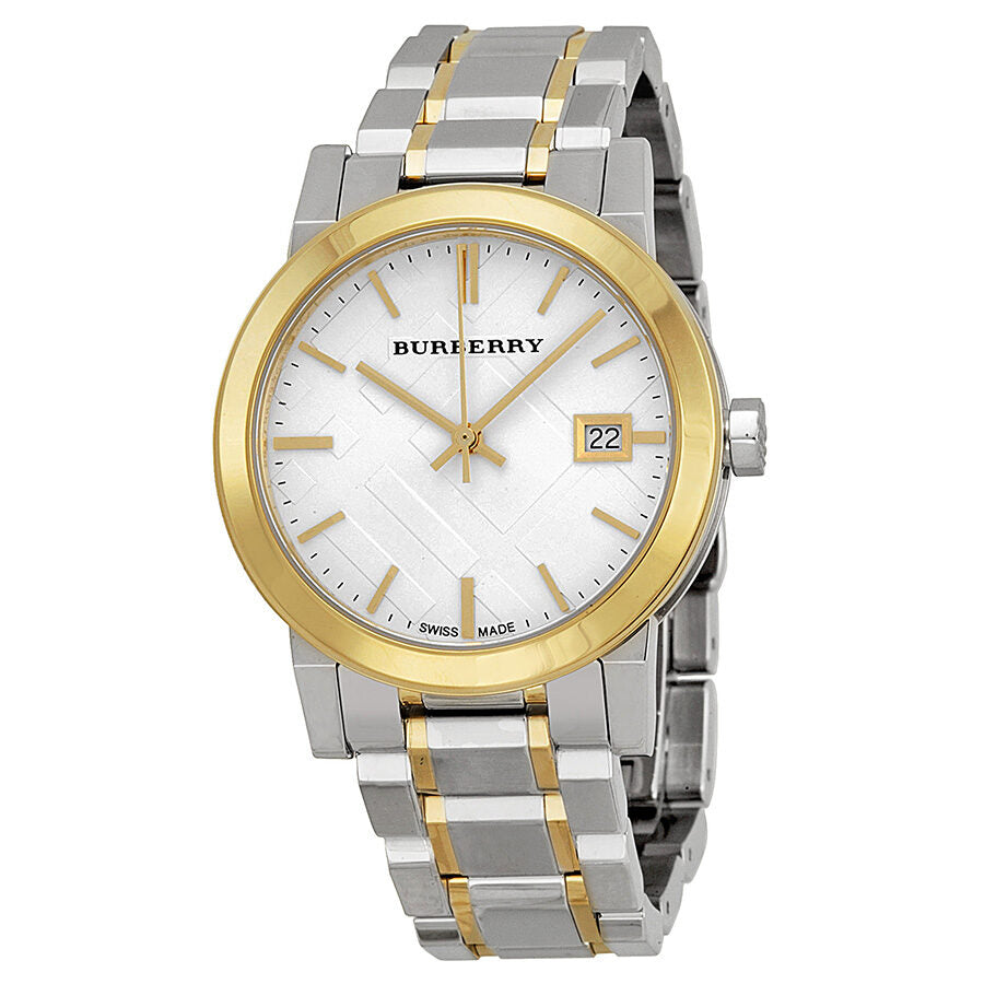 Burberry BU9115 silver dial ladies watch with two-tone silver and gold-tone bracelet