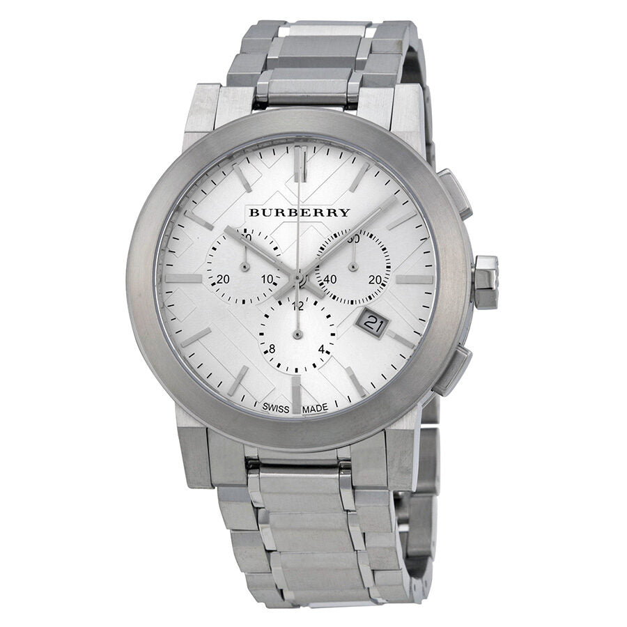 Burberry BU9350 silver dial chronograph stainless steel men's watch front view