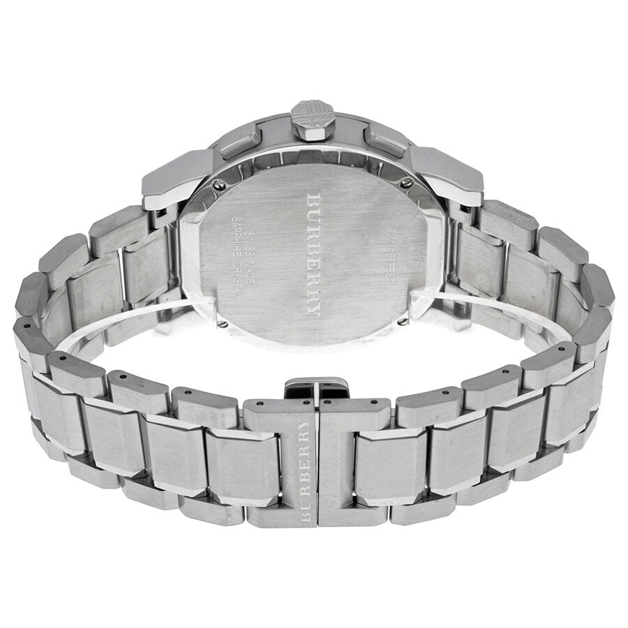 Burberry BU9350 watch caseback showing stainless steel with engraved branding