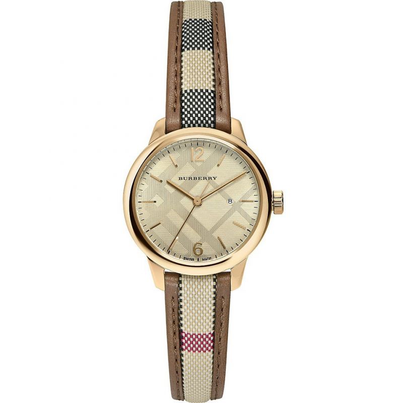 Burberry Women’s Swiss Made Leather Strap Gold Dial Women's Watch BU10114 - The Watches Men & CO