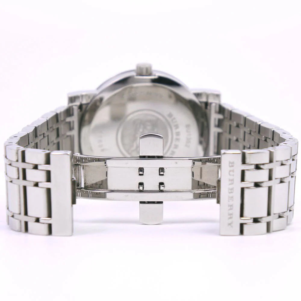 Burberry Heritage BU1352 caseback showing engraved stainless steel cover