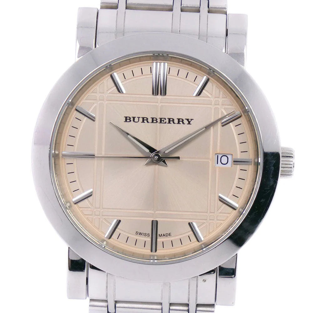 Burberry Heritage BU1352 dial detail with rose gold face and date window