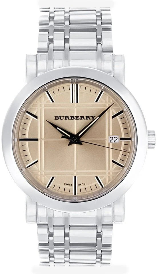 Burberry Heritage BU1352 watch with rose gold dial and silver steel strap