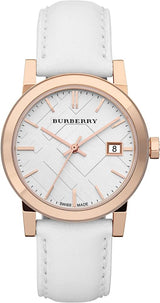 Burberry Rose Gold Case White Leather Strap Women’s Watch BU9108 - Watch
