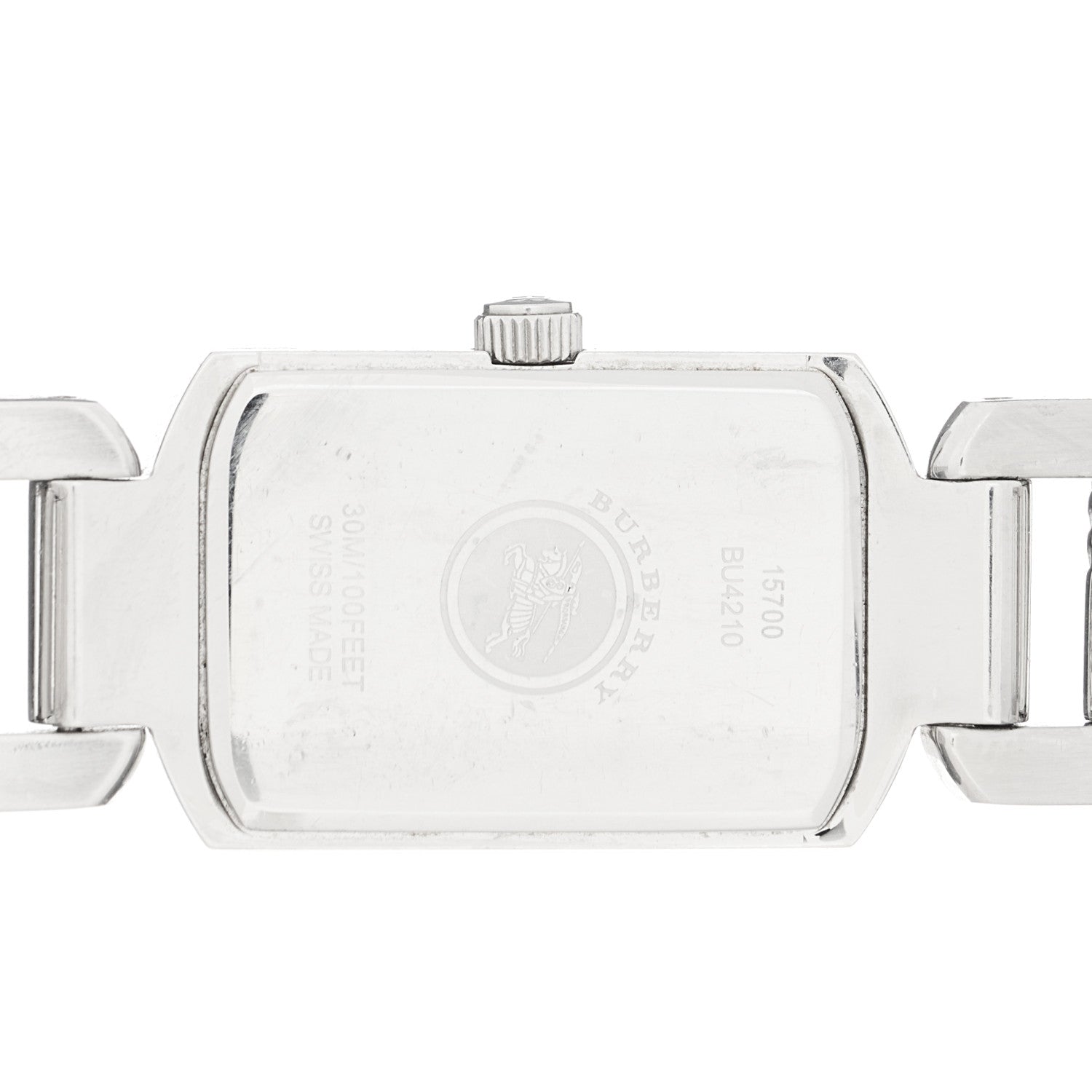 Caseback of Burberry Signature BU4210 watch showing engravings and serial details