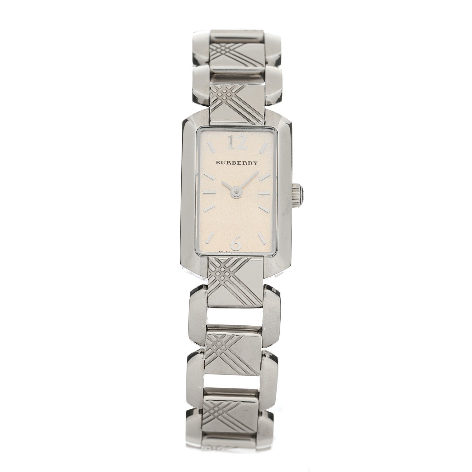 Burberry Signature women's watch with silver dial and steel strap featuring checked pattern