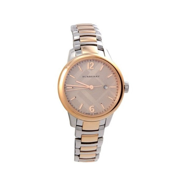 Burberry Womenโs Swiss Made Quartz Stainless Steel Rose Gold Dial Women's Watch BU10117 - The Watches Men & CO