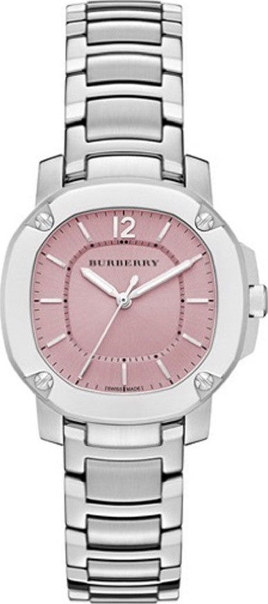 Burberry The Britain women's watch with pink dial and silver steel bracelet strap