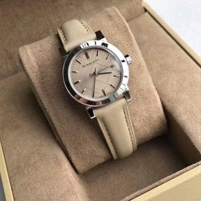 Burberry The City watch displayed in branded packaging with beige gift box