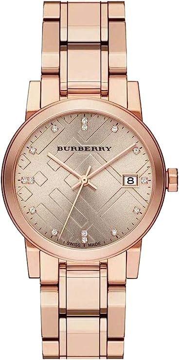 Burberry The City rose gold stainless steel women's watch with champagne dial and check pattern