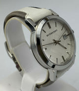 Burberry White Sunray Dial Trench Check White Leather Strap Unisex Watch BU9019 - Watch