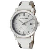 Burberry White Sunray Dial Trench Check White Leather Strap Unisex Watch BU9019 - Watch