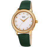 Burgi Diamond White Dial Green Leather Ladies Watch BUR221GN - The Watches Men & Co