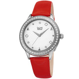 Burgi Diamond White Dial Red Leather Ladies Watch BUR221RD - The Watches Men & Co