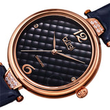 Burgi Ladies Engraved Argyle Diamond Dial Blue Leather Strap Watch - The Watches Men & Co #2