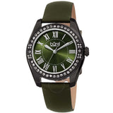 Burgi Olive Green Dial Black Leather Ladies Watch BUR206GN - The Watches Men & Co