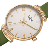 Burgi Quartz Crystal Silver Dial Green Leather Ladies Watch BUR254GN - The Watches Men & Co #2