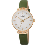 Burgi Quartz Crystal Silver Dial Green Leather Ladies Watch BUR254GN - The Watches Men & Co