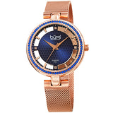 Burgi Quartz Diamond Blue Dial Ladies Watch BUR262RGBU - The Watches Men & Co
