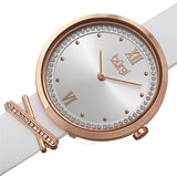 Burgi Quartz Silver Dial White Leather Ladies Watch BUR264WT - The Watches Men & Co #2