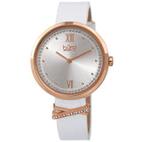 Burgi Quartz Silver Dial White Leather Ladies Watch BUR264WT - The Watches Men & Co