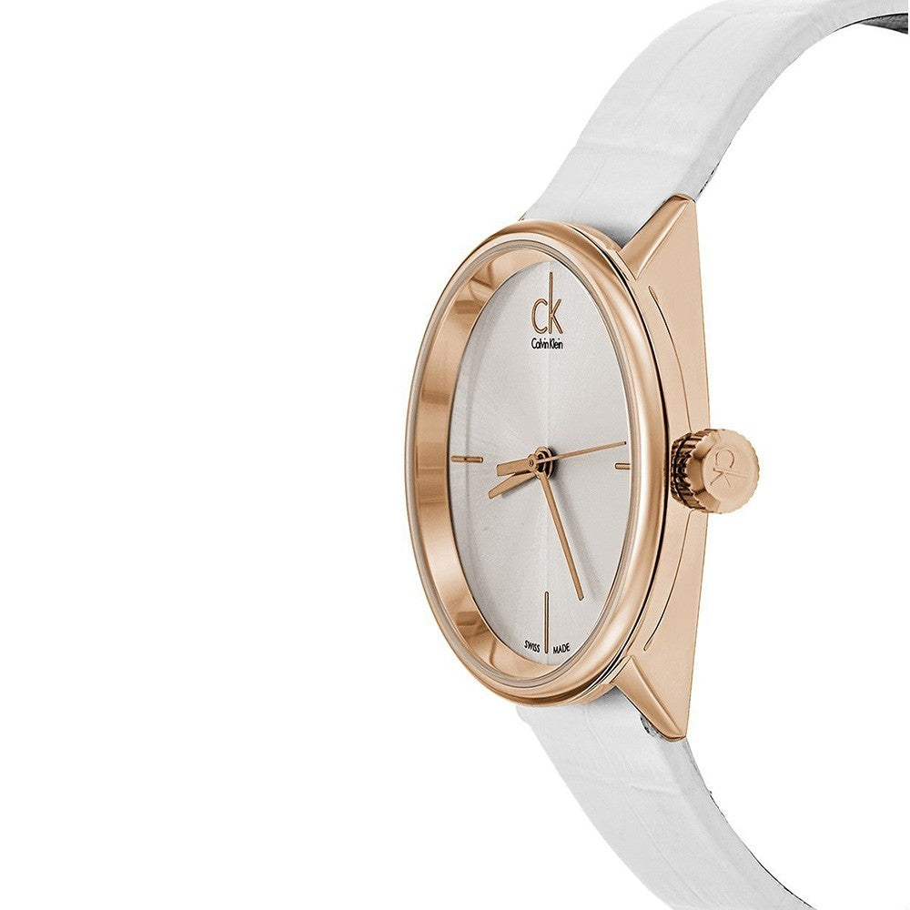 Calvin Klein Accent K2Y216K6 side profile view with white leather strap