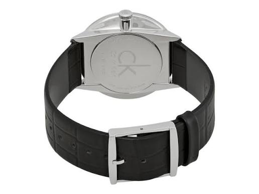 Calvin Klein Accent black leather strap with crocodile pattern and buckle detail