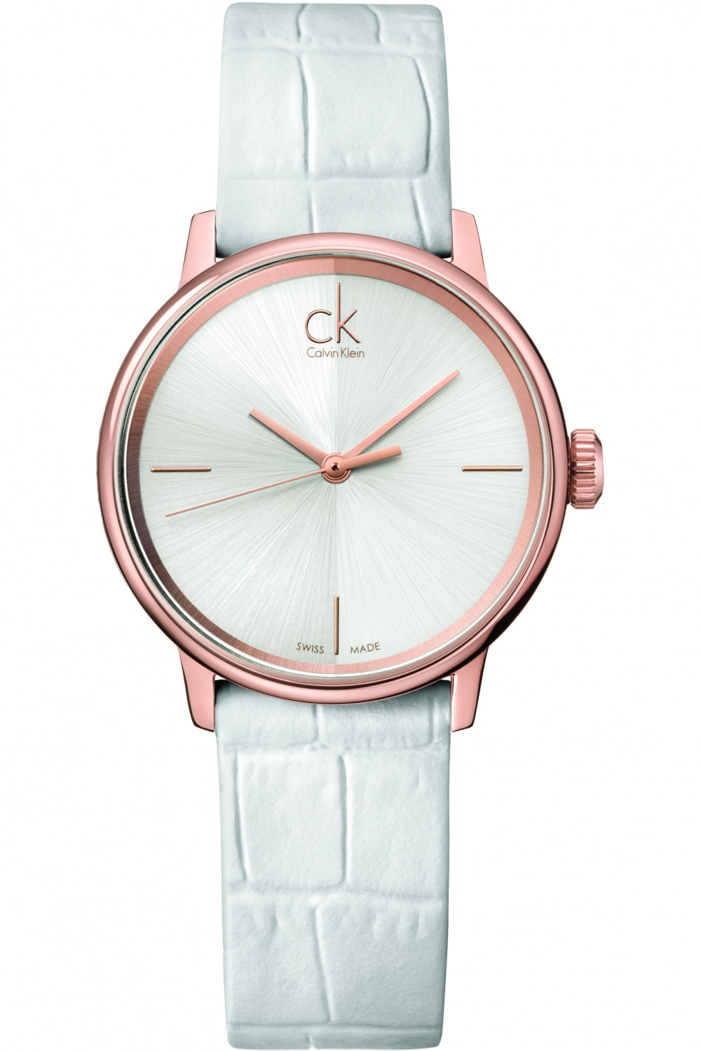 Calvin Klein Accent women's watch with white dial and rose gold case