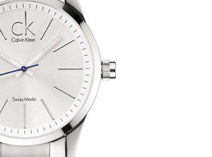 Calvin Klein Bold dial detail showing CK logo and Swiss Made marking