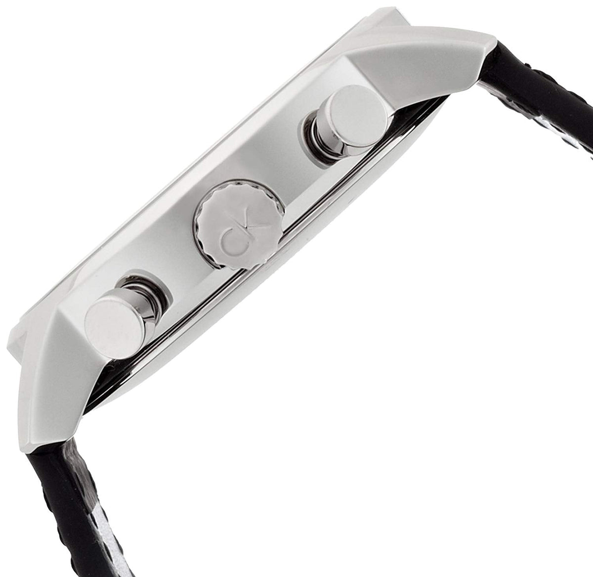 Side profile of Calvin Klein City Chronograph showing case height and pushers