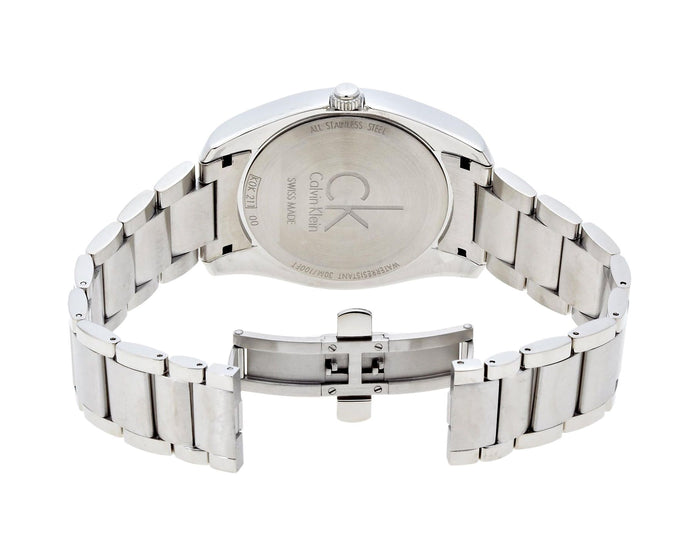 Full view of Calvin Klein City Date watch with stainless steel case and bracelet