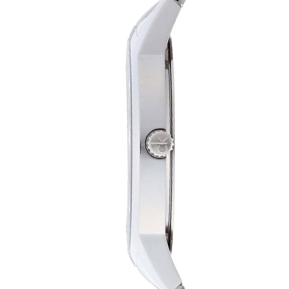 Side profile of Calvin Klein City Date watch showing sleek stainless steel case and strap