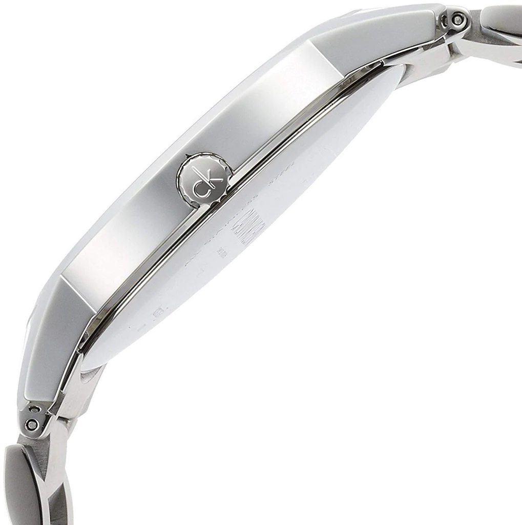 Side profile view of Calvin Klein City K2G2114N watch showing case and bracelet thickness