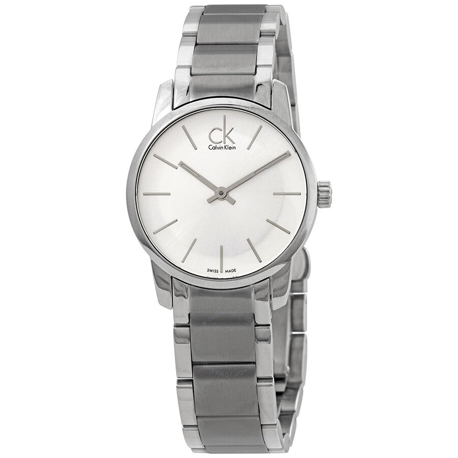 Calvin Klein City silver watch with minimalist dial and steel link bracelet