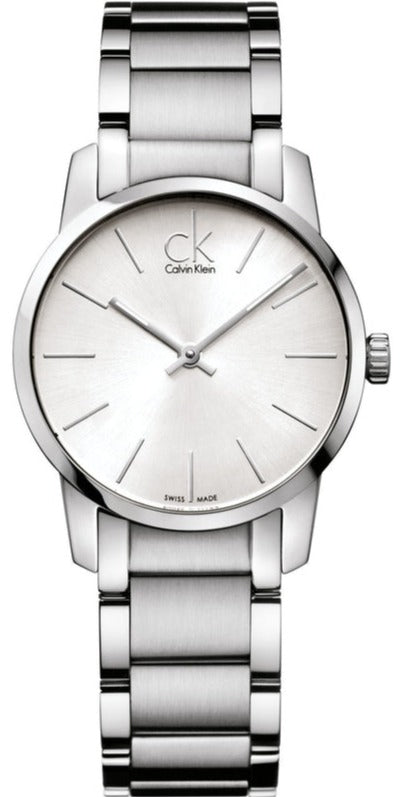 Calvin Klein City women's silver watch with round dial and stainless steel bracelet