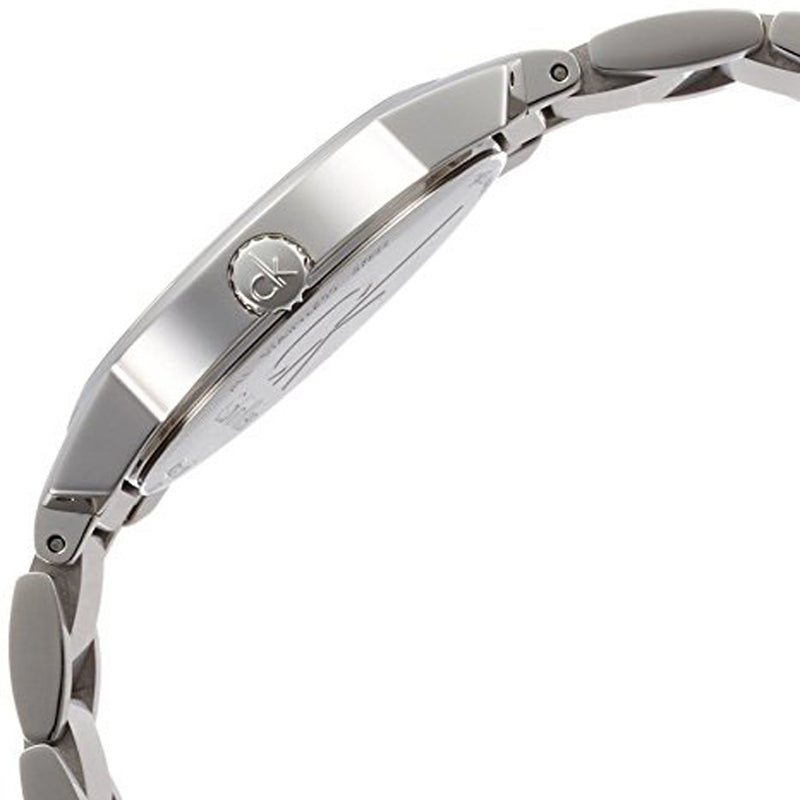 Side view of Calvin Klein City watch case and crown detail