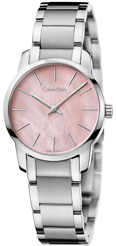 Calvin Klein City women's watch with pink mother-of-pearl dial and stainless steel bracelet