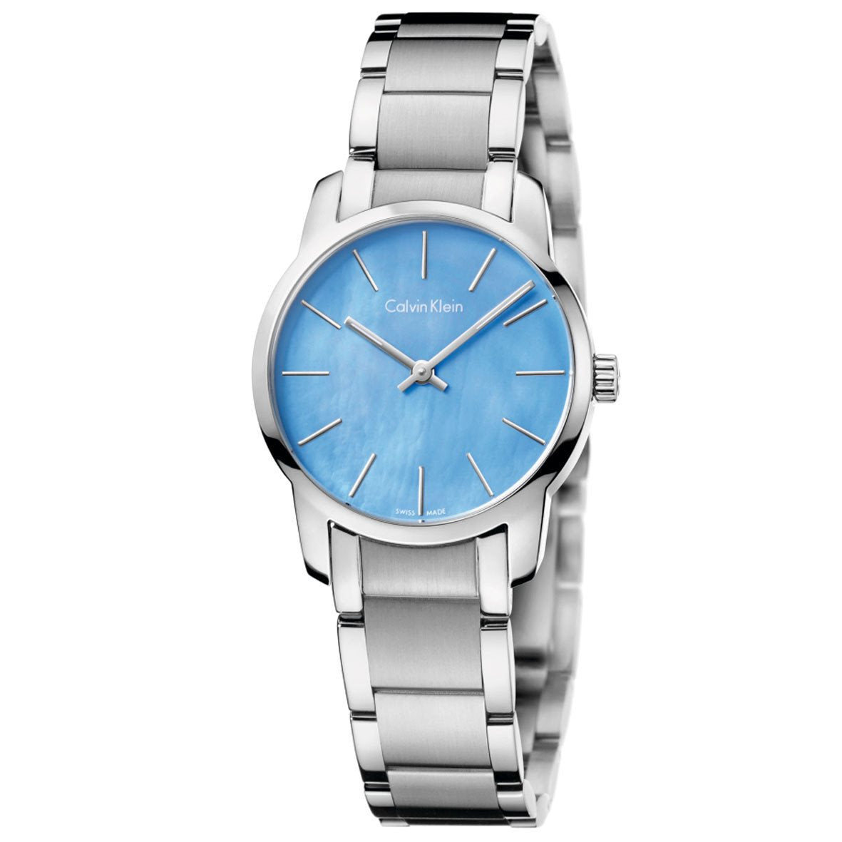 Calvin Klein City K2G2314X ladies watch, blue mother of pearl face with steel link band