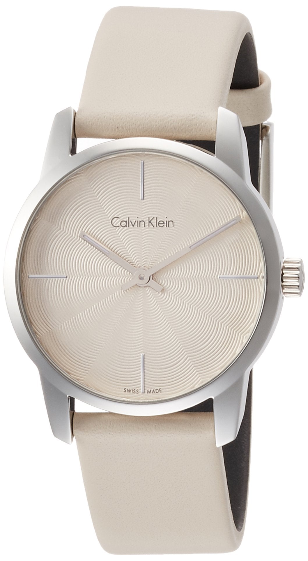 Calvin Klein City ladies watch with beige dial and silver case on beige strap