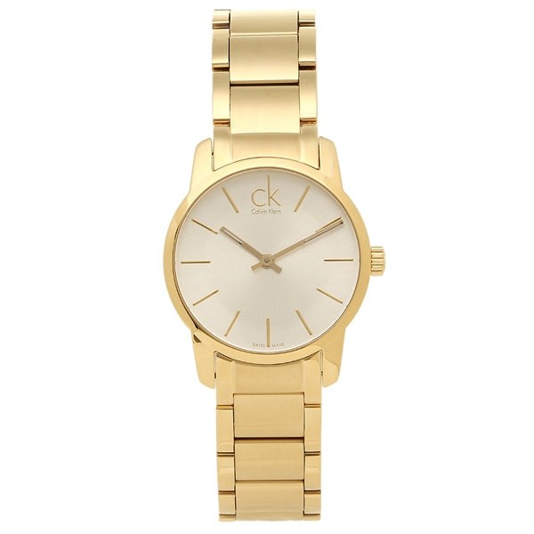 Calvin Klein City K2G23546 gold-tone watch with minimalist silver dial and gold strap detail