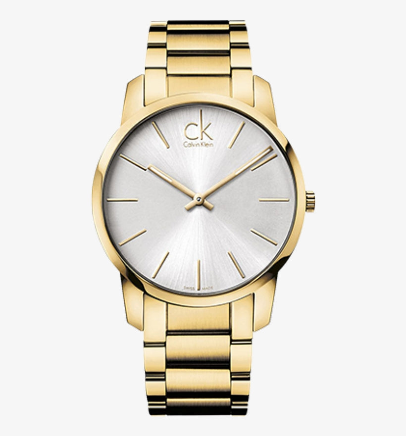 Calvin Klein City K2G23546 ladies watch with silver sunburst dial and yellow gold bracelet