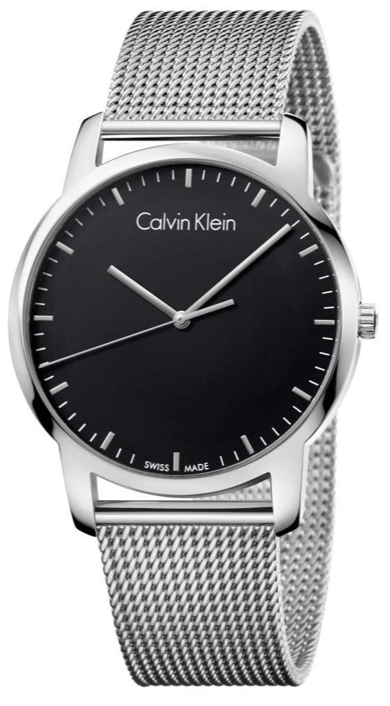 Calvin Klein City men's watch with black dial and stainless steel mesh strap